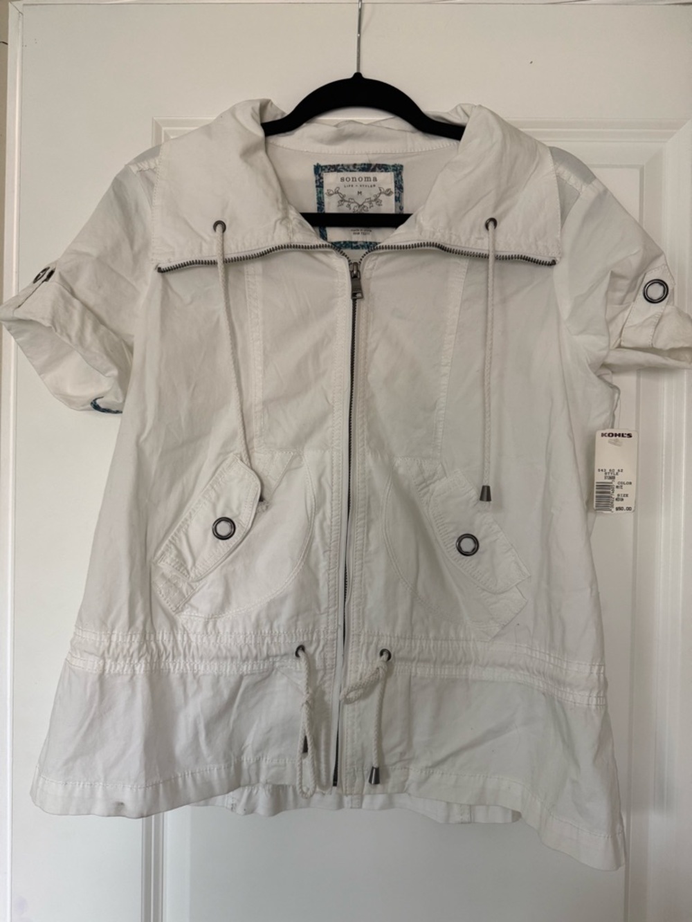 Sonoma White Short-Sleeve Hooded Zip Utility Jacket